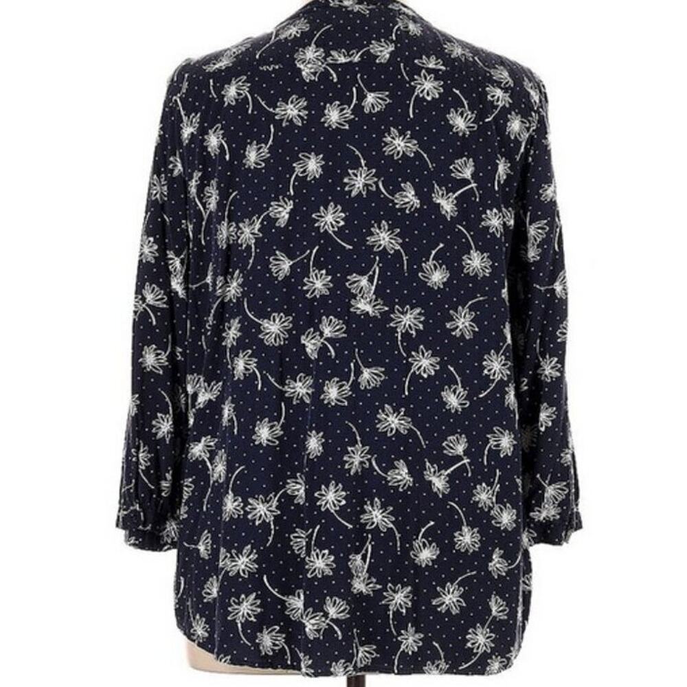 Talbots Navy Floral Rayon Blouse XL Long Sleeve Button Front Cottagecore - Picture 3 of 10